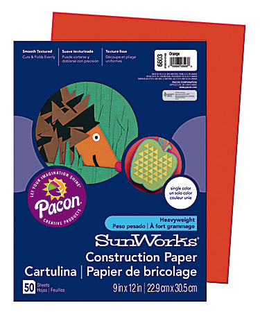 SunWorks® Construction Paper, 9" x 12", Orange, Pack Of 50