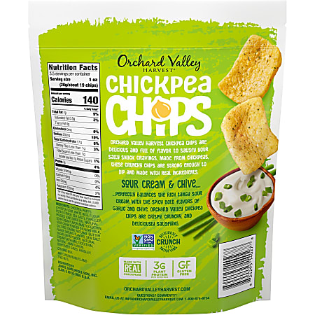 Orchard Valley Harvest Sour Cream and Chive Chickpea Chips - Gluten-free, Individually Wrapped - Sour Cream & Onion - 1 Serving Bag - 3.50 oz - 6 / Carton