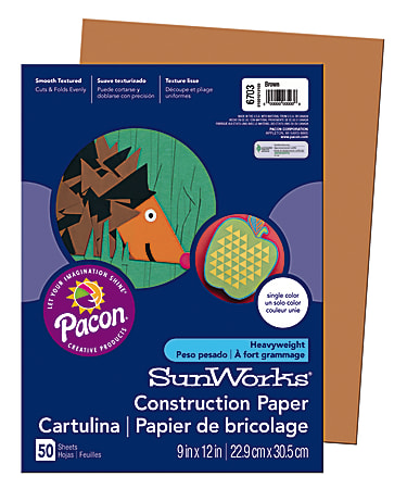 SunWorks® Construction Paper, 9 x 12, Brown, Pack Of 50