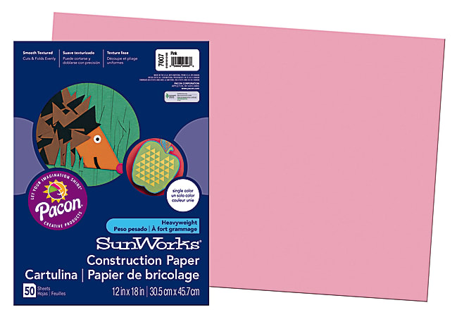 SunWorks® Construction Paper, 12 x 18, Pink, Pack Of 50