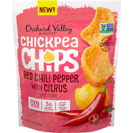 Orchard Valley Harvest Red Chili Pepper with Citrus Chickpea Chips - Gluten-free, Individually Wrapped - Spicy - 1 Serving Bag - 3.75 oz - 6 / Carton Orchard Valley Harvest Red Chili Pepper with Citrus Chickpea Chips - Gluten-free, Individually Wrapped - Spicy - 1 Serving Bag - 3.75 oz - 6 / Carton