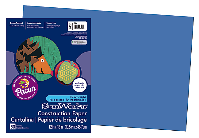 SunWorks® Construction Paper, 12" x 18", Blue, Pack Of 50