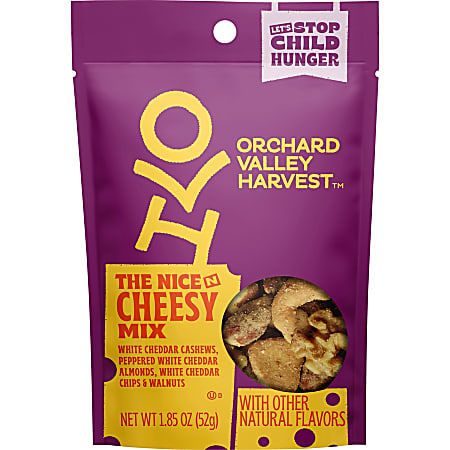 Orchard Valley Harvest Nice 'n Cheesy Mix - No Artificial Color, No Artificial Flavor, Resealable Bag - Crunch, Cheese, Cashew, White Cheddar, Wheat, Walnut, Almond - 1 Serving Bag - 1.85 oz - 14 / Carton