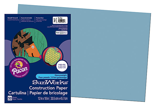 SunWorks® Construction Paper, 12 x 18, Sky Blue, Pack Of 50