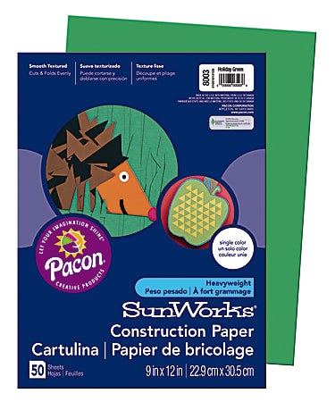SunWorks® Construction Paper, 9" x 12", Holiday Green, Pack Of 50