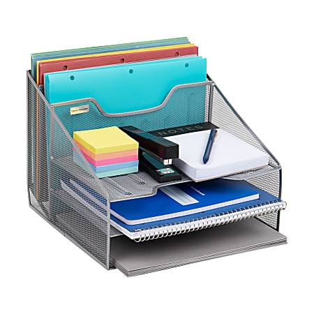 Mind Reader Desktop Vertical Paper Tray Organizer, 9-1/2” H x 11-1/2” W x 12-1/2” D, Silver