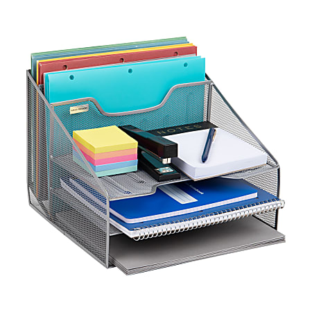 Mind Reader Desktop Vertical Paper Tray Organizer, 9-1/2” H x 11-1/2” W x 12-1/2” D, Silver