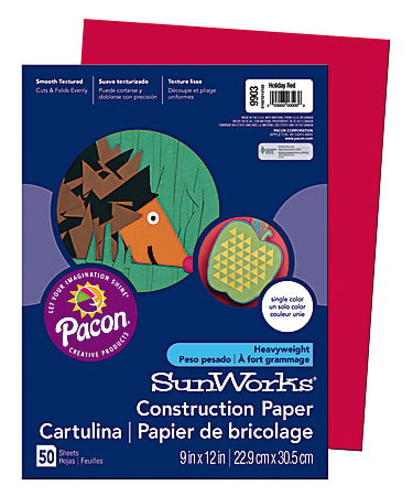 SunWorks® Construction Paper, 9" x 12", Holiday Red, Pack Of 50