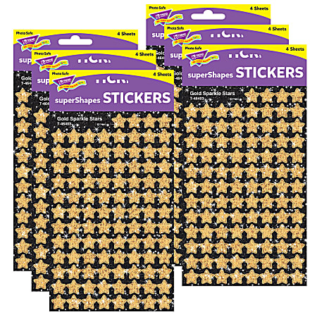 Trend superShapes Stickers, Gold Sparkle Stars, 400 Stickers Per Pack, Set Of 6 Packs