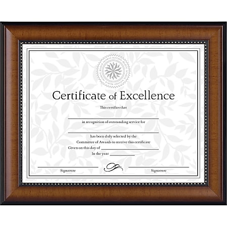 DAX Prestige Document Frame - 13.12" x 10.62" Frame Size - Holds 11" x 8.50" Insert - Desktop - Vertical, Horizontal - Easel Back - 1 Each - Glass - Black, Walnut