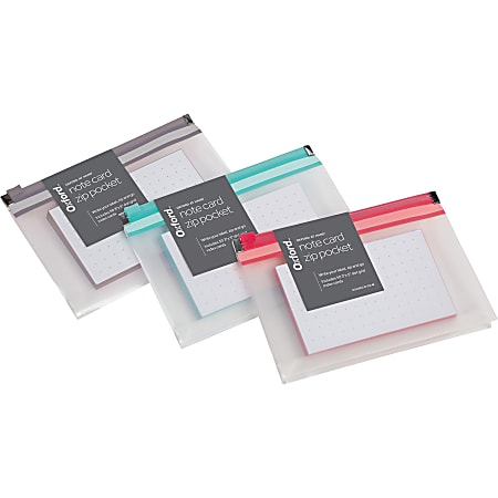 Oxford™ Easy Label Note Card Zip Pocket With 50 Index Cards, 3" x 5" Sheet Size, Assorted Colors