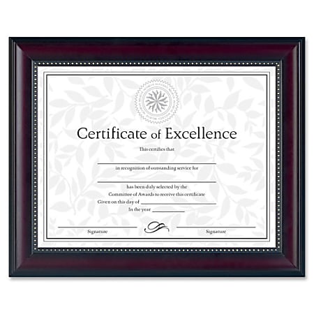 DAX Prestige Document Frame - 13.12" x 10.62" Frame Size - Holds 11" x 8.50" Insert - Desktop - Vertical, Horizontal - Easel Back, Hanger - 1 Each - Glass - Rosewood