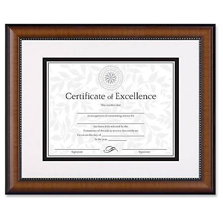 DAX Prestige Inner Border Document Frames - 16.25" x 13.25" Frame Size - Holds 11" x 8.50" Insert - Desktop - Vertical, Horizontal - Easel Back - 1 Each - Glass - Black, Walnut