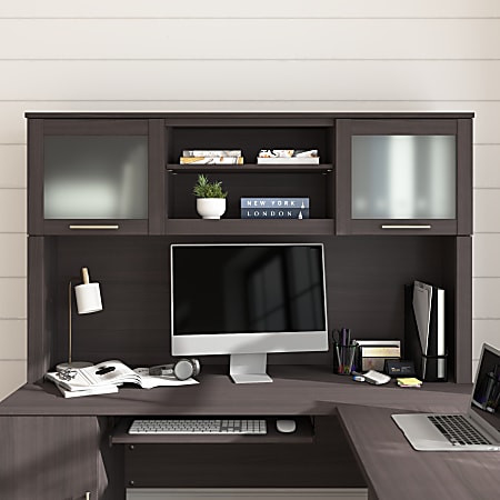 Bush Furniture 60"W Hutch For L-Shaped Desk, Storm Gray, Standard Delivery