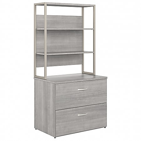 Bush Business Furniture Hybrid 35-11/16"W x 23-3/8"D Lateral 2-Drawer File Cabinet With Shelves, Platinum Gray, Standard Delivery