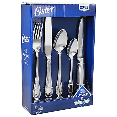 Oster 20-Piece Stainless Steel Flatware And Steak Knife Set, Silver