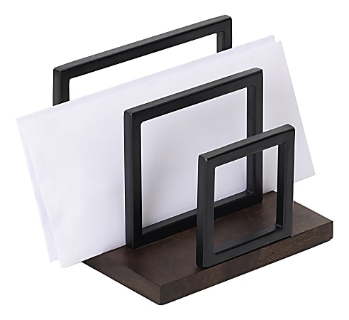 Realspace® Acadia Wood/Metal Letter Sorter, 6-1/4"H x 6-3/4"W x 5"D, Walnut/Black