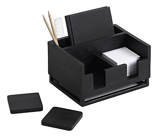 Realspace&reg; Acadia Wood/Metal Desktop Organizer With Coasters, 8-3/4" x 7", Black