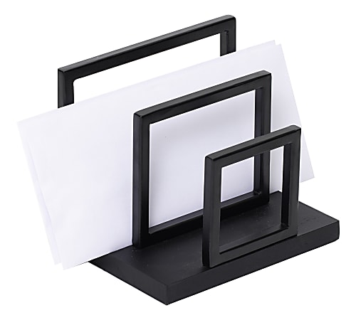 Realspace&reg; Acadia Wood/Metal Letter Sorter, 6-1/4"H x 6-3/4"W x 5"D, Black