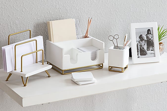 White and gold top desk organizer