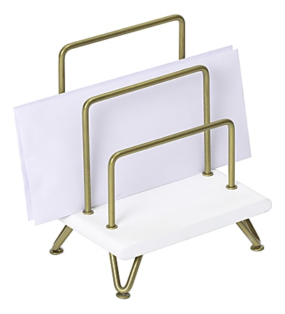 Realspace&reg; Luna Wood/Metal Letter Sorter, 8"H x 7-1/2"W x 5"D, White/Gold