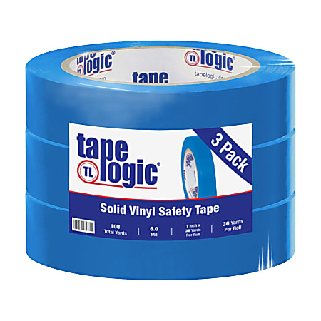 BOX Packaging Solid Vinyl Safety Tape, 3" Core, 1" x 36 Yd., Blue, Case Of 3