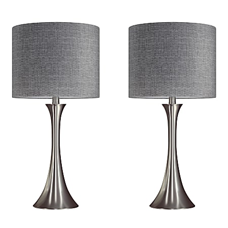 LumiSource Lenuxe Contemporary Table Lamps, 24-1/4”H, Gray Shade/Brushed Nickel Base, Set Of 2 Lamps