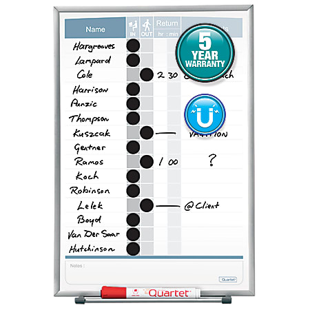 Quartet® Matrix® In/Out Board, 16" x 11", Aluminum Frame With Silver Finish