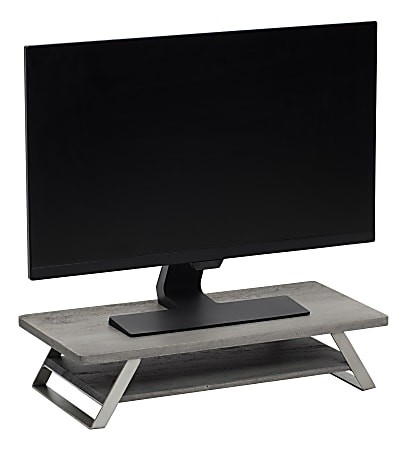 Realspace&reg; Orix Wood/Metal Monitor Stand With Shelf, 5"H x 21-1/2"W x 10"D, Gray/Nickel