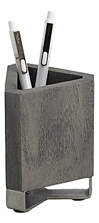 Realspace® Orix Wood/Metal Pen Cup, 4-3/4"H x 3-1/4"W x 3-1/4"D, Gray/Nickel