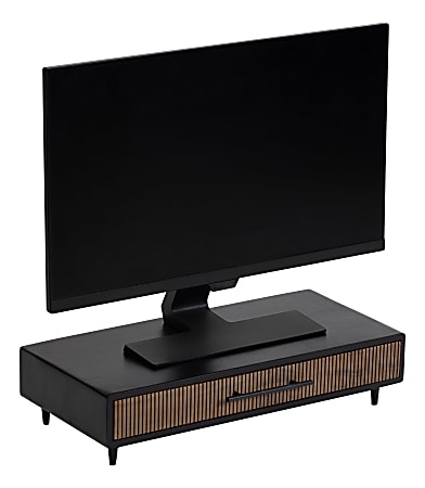 Realspace® Becker Wood/Metal Monitor Stand With Drawer For 32" Monitors, 5-1/4"H x 21-1/2"W x 10"D, Natural/Black