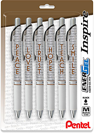 Pentel® EnerGel™ Inspire Pens, Medium Point, 0.7 mm, White Barrel, Black  Ink, Pack Of 6 Pens