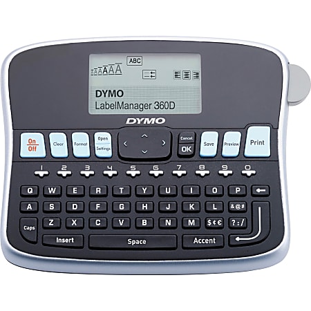 Dymo 360D LabelManager LabelMaker - Label - 0.24", 0.35", 0.47", 0.75" - LCD Screen - Battery - 1 Batteries Supported - Lithium Ion (Li-Ion) - Battery Included - Silver - Auto Power Off, QWERTY, Underline, Lightweight, Repeat Printing - for Office, Home, Industry