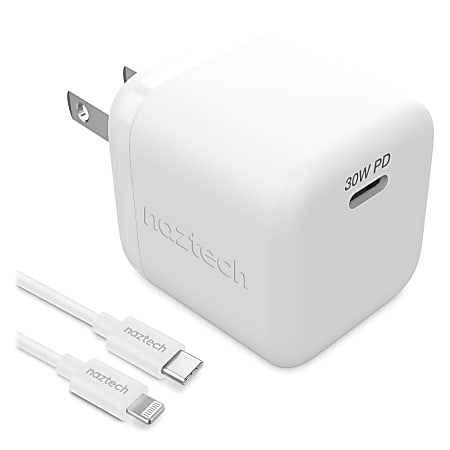 Naztech 30-Watt Power Delivery Wall Charger For USB-C And Apple Lightning Devices, White, HPL15544