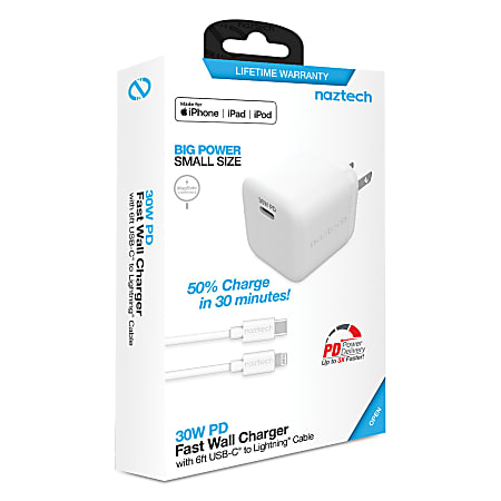 Apple - nagtak Naztech 30W PD Wall Charger with 6ft Charge & Data Sync