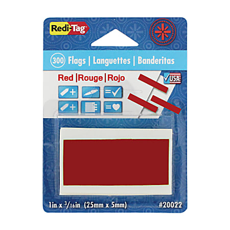 Redi-Tag Half-adhesive Small Page Flags - 0.19" x 1" - Rectangle - Red - Removable, Self-adhesive - 300 / Pack