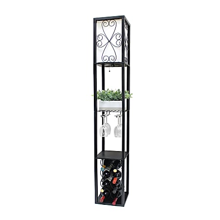 Simple Designs Floor Lamp Etagere Organizer Storage Shelf And Wine Rack, 62-3/4"H, Black/White