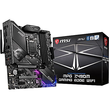 MSI MPG Z490M GAMING EDGE WIFI Desktop Motherboard - Intel Chipset - Socket LGA-1200 - Micro ATX - 128 GB DDR4 SDRAM Maximum RAM - DIMM, UDIMM - 4 x Memory Slots - IEEE 802.11 a/b/g/n/ac/ax - 4 x SATA Interfaces)