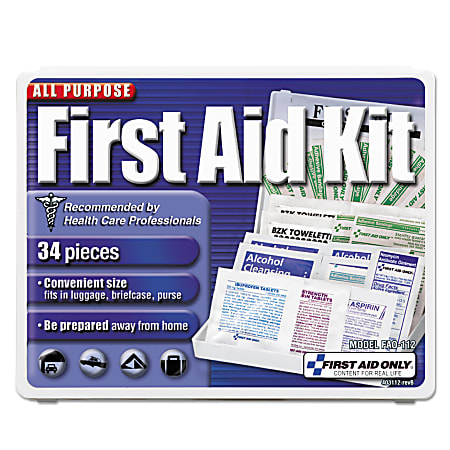 First Aid Only All-Purpose First Aid Kit, 1/2"H x 3-3/4"W x 4-3/4"D, Blue/White