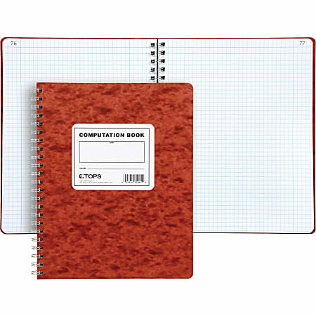 TOPS™ Computation Notebook, 9 1/2" x 11 3/4", Quad Ruled, Ivory Paper, Red Cover, 76 Sheets