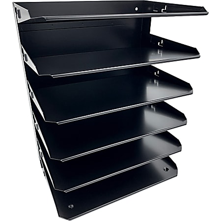Huron Horizontal Slots Desk Organizer - 6 Compartment(s) - Horizontal - 15" x 8.75"x 12" Depth - Durable, Label Holder - Black - Steel - 1 Each