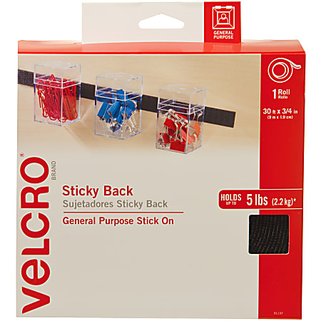 VELCRO Brand Sticky Back Strips with Adhesive | 4 Count | Black 3 1/2 x 3/4  In | Hook and Loop Fasteners for Home Organization, Classroom or Office