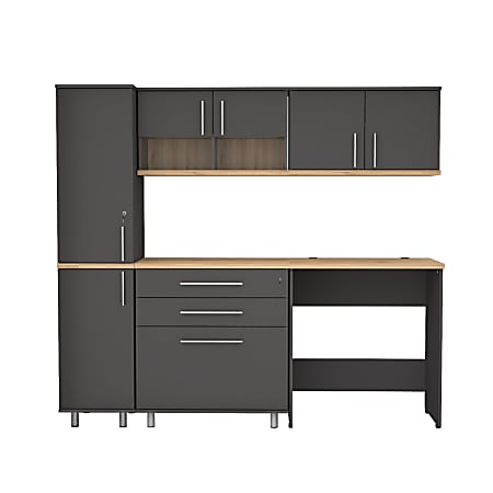 Inval America Kratos 79”W 5-Piece Engineered Wood Garage Cabinet Set, Dark Gray