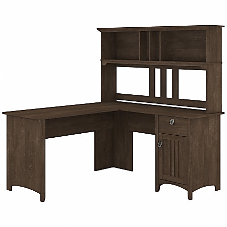 Bush Furniture Salinas 60"W L-Shaped Desk With Hutch, Ash Brown, Standard Delivery
