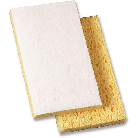 Genuine Joe Light-Duty Sponge Scrubber - 6.1" Width x 3.6" Length - 20 / Carton - Cellulose - White, Yellow