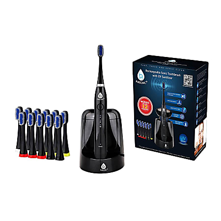 Pursonic Sonic Toothbrush With UV Sanitizing Function, 9"H x 1-1/2"W x 1-1/2"D, Black