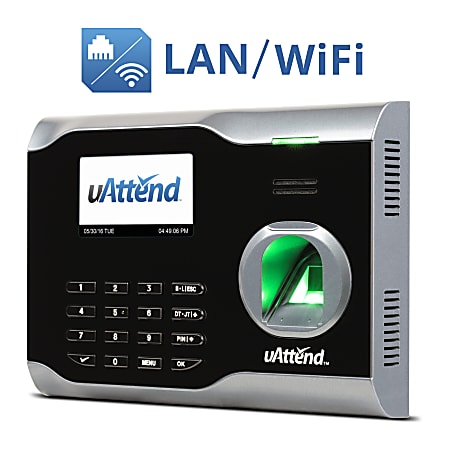uAttend™ Biometric Time Clock System, BN6500, 5" x 7" x 2", Black