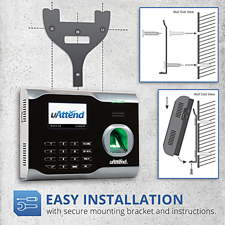 uAttend™ Biometric Time Clock System, BN6500, 5" x 7" x 2", Black
