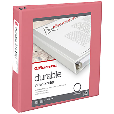 Office Depot® Durable View Binder, 1-1/2" Round Rings (275 Sheet Capacity), Coral, 1 Binder