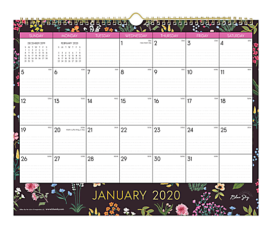 Blue Sky™ Monthly Wall Calendar, 15" x 12", Londonberry, January To December 2020, 118534